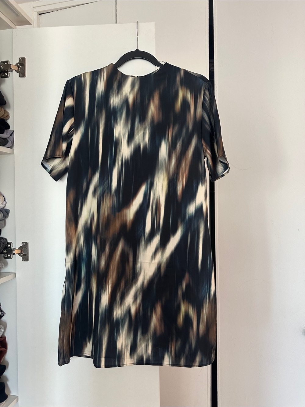 H&M Abstract Brushstroke Dress in Black, Brown & Cream
